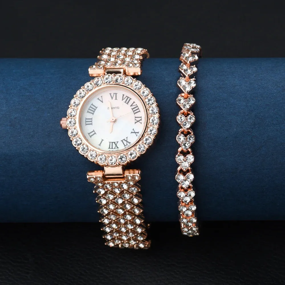 Women's Watch Bracelet Set Luxury Crystal Quartz Bracelet Watches Ladies Brand Diamonds Dial Steel Wristwatch Trendy Watch Clock