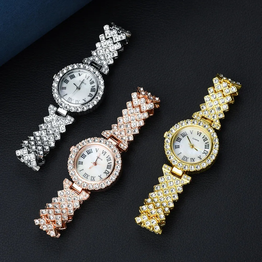 Women's Watch Bracelet Set Luxury Crystal Quartz Bracelet Watches Ladies Brand Diamonds Dial Steel Wristwatch Trendy Watch Clock