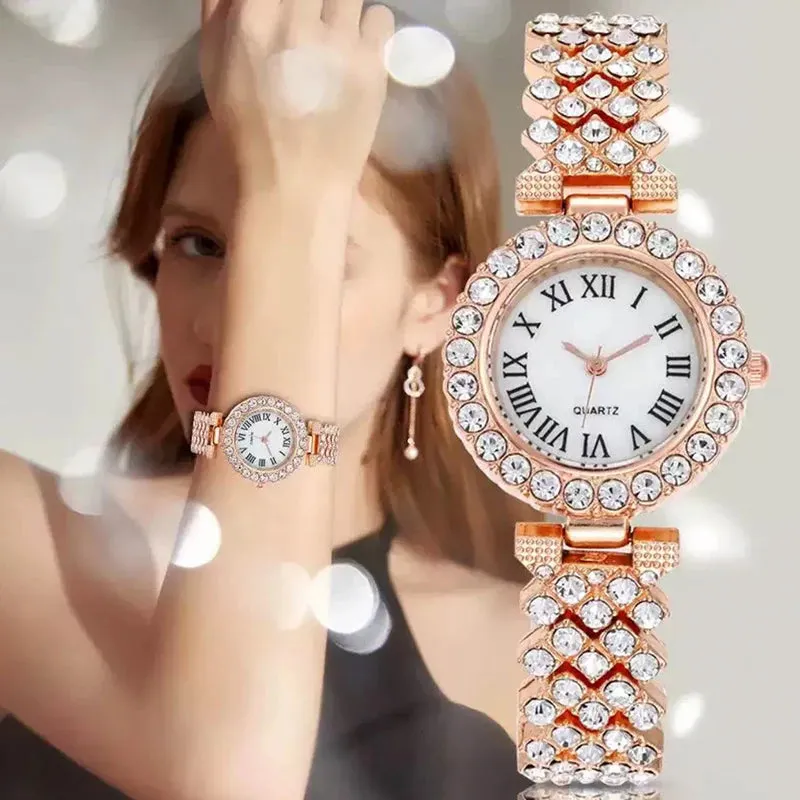 Women's Watch Bracelet Set Luxury Crystal Quartz Bracelet Watches Ladies Brand Diamonds Dial Steel Wristwatch Trendy Watch Clock