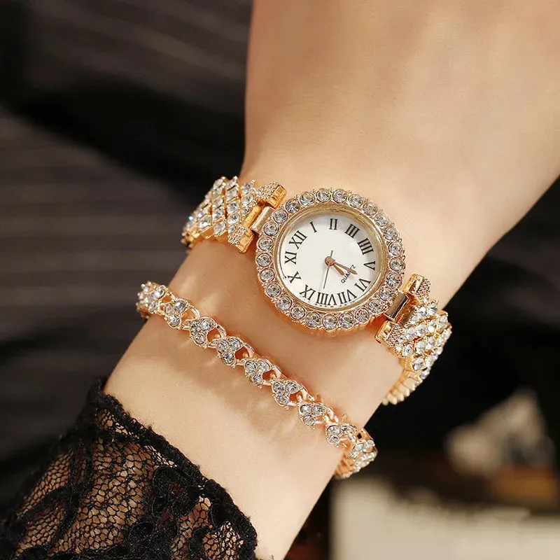 Women's Watch Bracelet Set Luxury Crystal Quartz Bracelet Watches Ladies Brand Diamonds Dial Steel Wristwatch Trendy Watch Clock