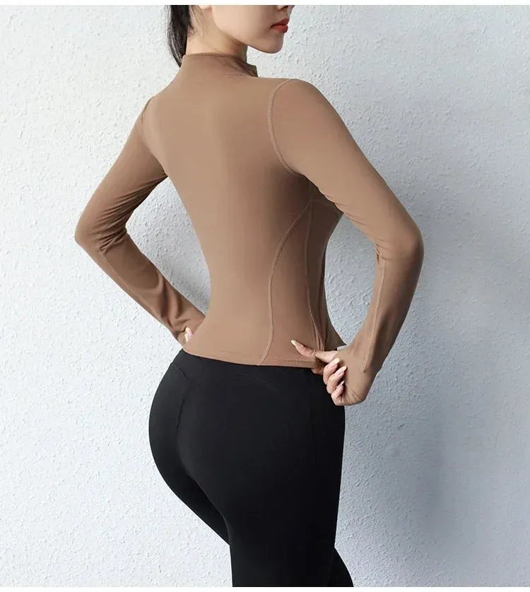 Yoga Coat Short Sports Jacket Women's Fitness Clothes Slimming Body Sculpting Zipper Yoga Jacket
