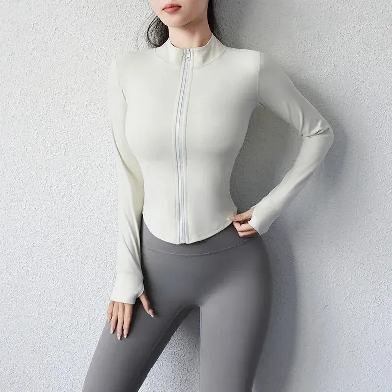 Yoga Coat Short Sports Jacket Women's Fitness Clothes Slimming Body Sculpting Zipper Yoga Jacket